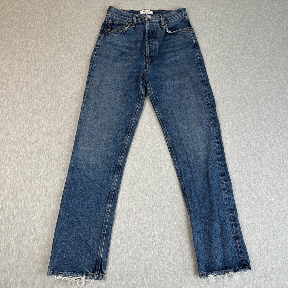 AGOLDE 90's Pinch Waist Jeans Size 25 High Rise Straight Leg Raw Hem Medium Wash